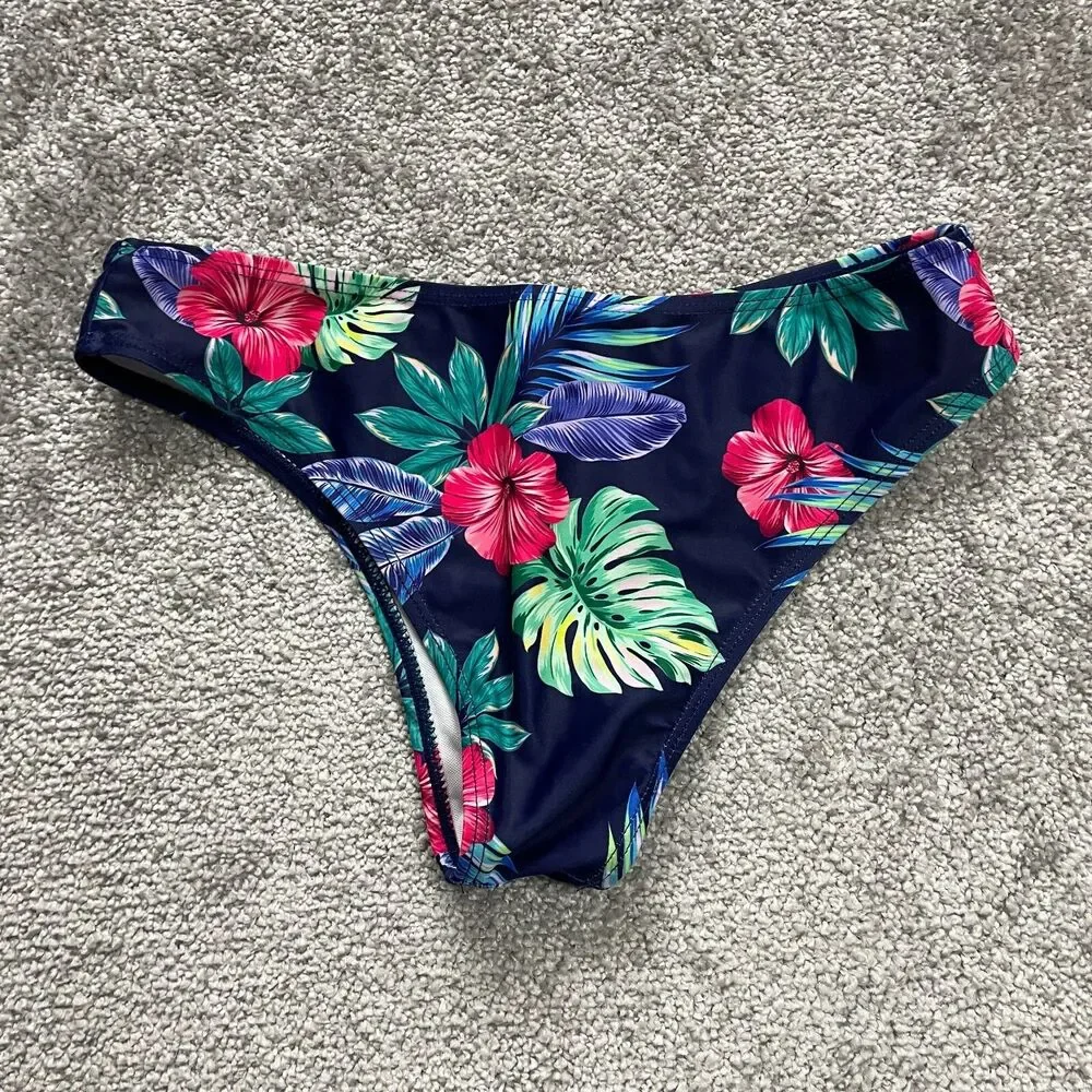 Shein Bikini Bottom Womens Small Multicolor Floral Mid Rise Summer Beach Pool